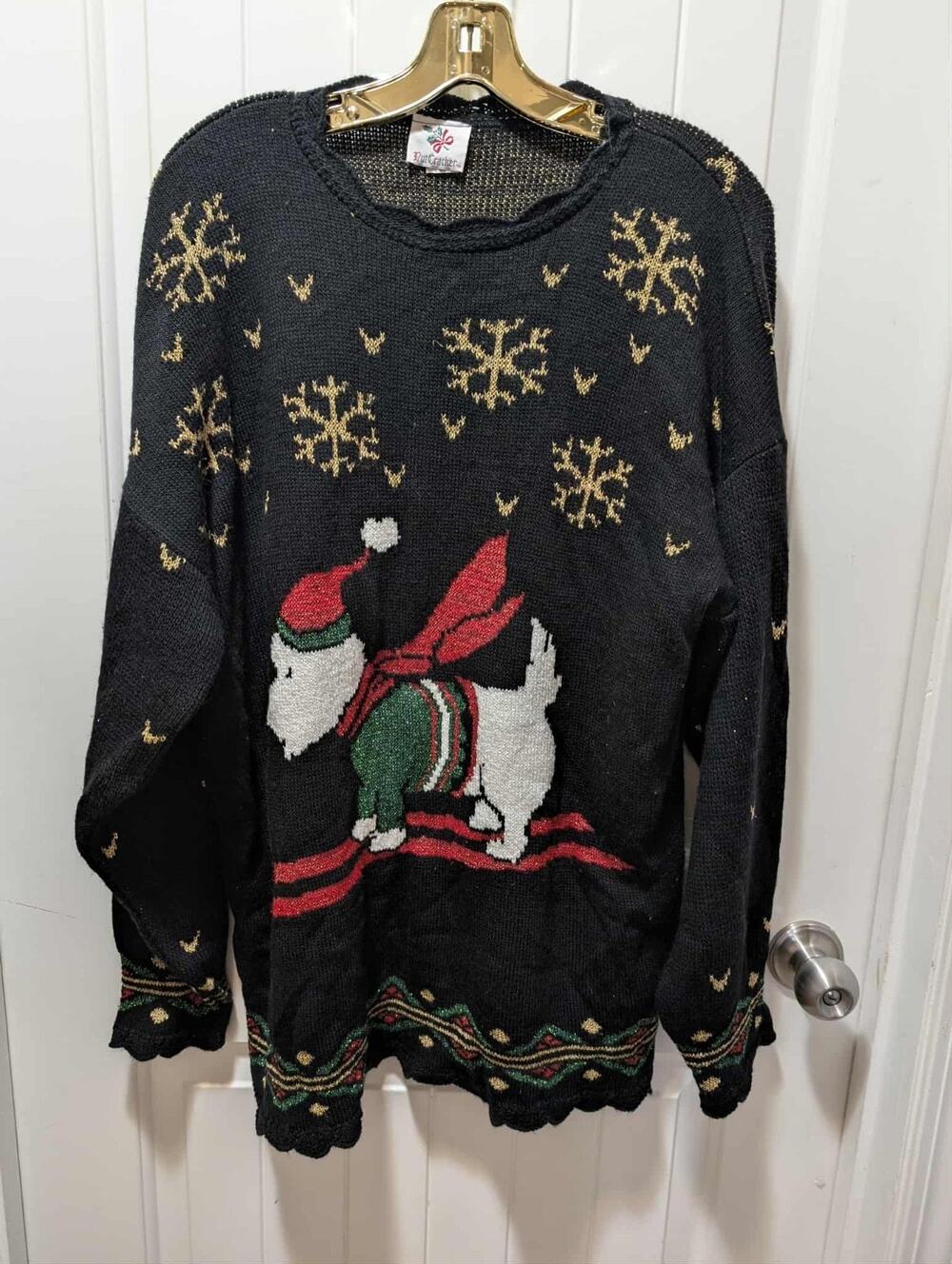 Vintage Nutcracker Ugly Christmas Sweater Dog on Skis Holiday Womens XL